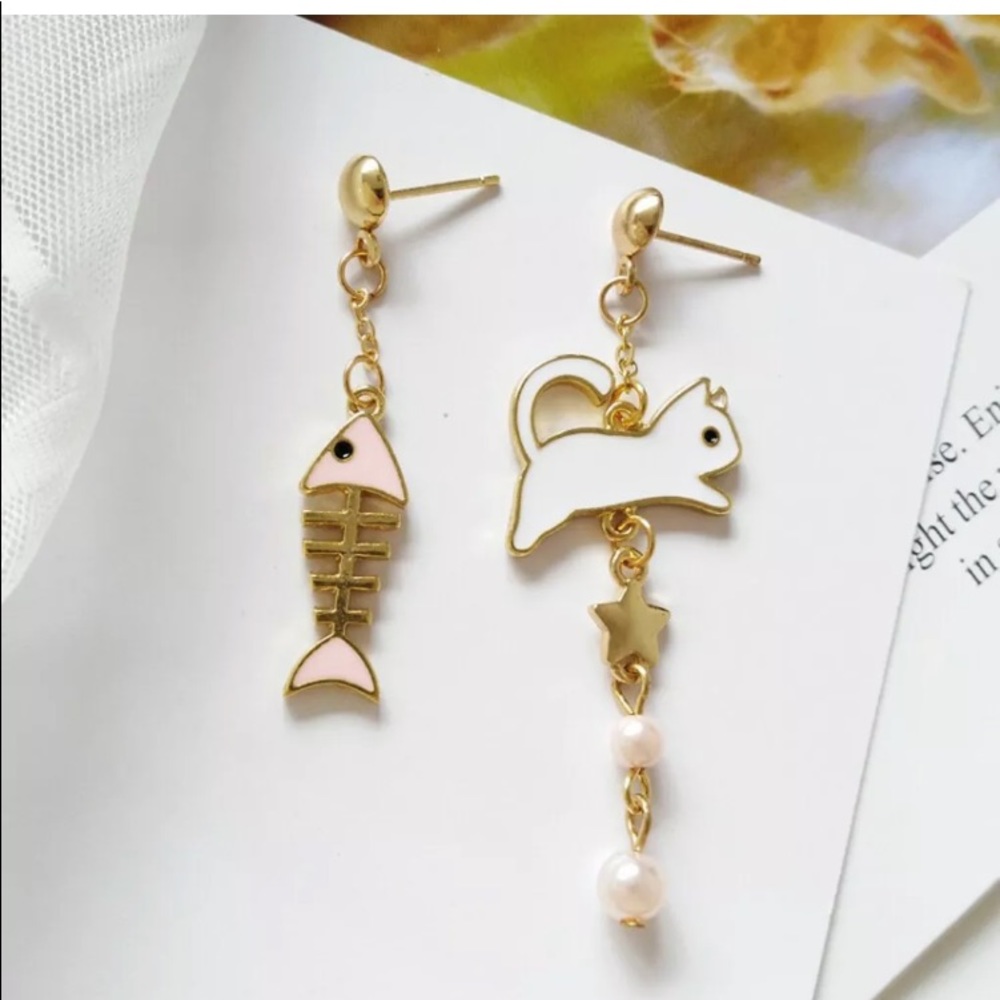2 for $35 Cute Cat Fish Bone Kawaii Earrings